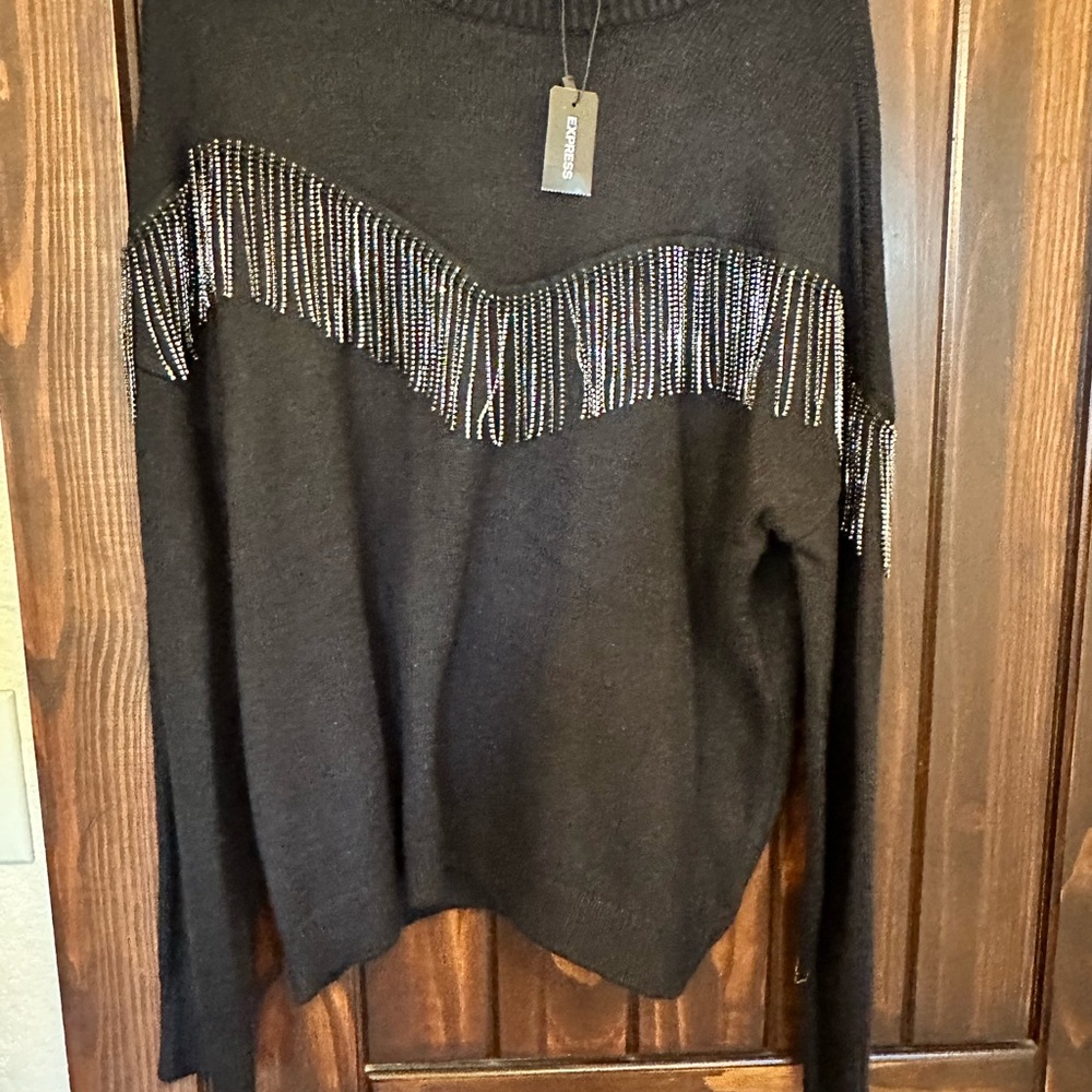Express Black Sweater with Metallic Fringe